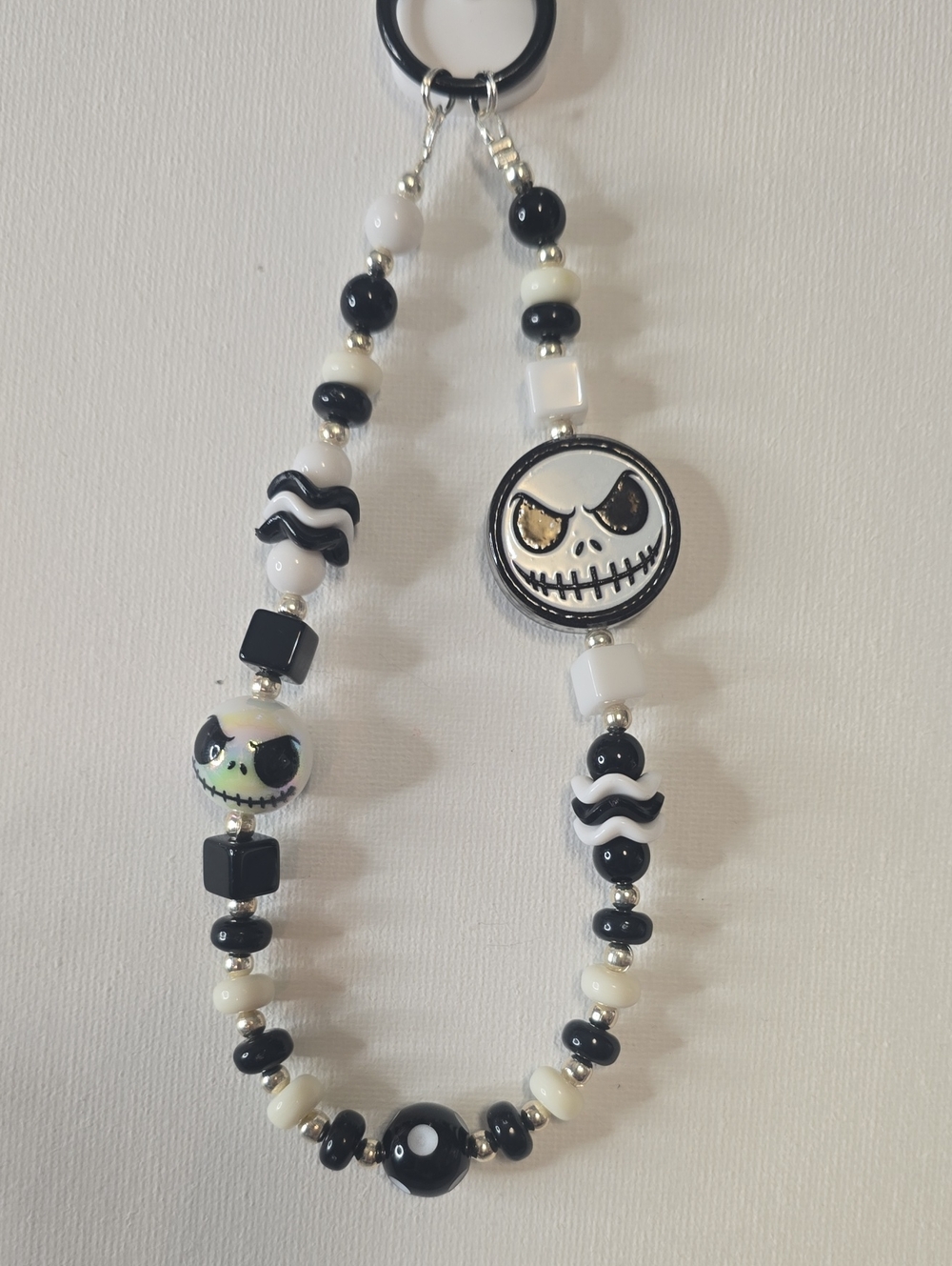 Handmade Jack Black & White Skull Beaded Keychain-phone Charm